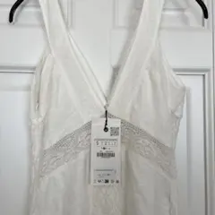 ZARA リネン100％ キャミソールワンピース ドレス レース ウエディング