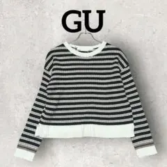 GU リブマルチボーダーセーター 長袖ボーダーニット (М) ホワイト ブラック