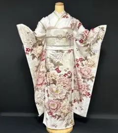 ◇豪華絢爛Vサンク白地正絹振袖 オーダー高級手縫いお誂え 金銀駒刺繍 