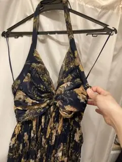 MNG マンゴCOLLECTION ネイビー花柄キャミワンピース Mマキシ丈