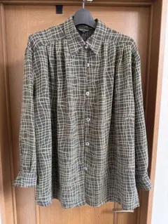 ブラウン系チェック柄長袖シャツ