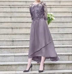 GIRL レース切替えフレア ロング ワンピースパーティードレス パープル