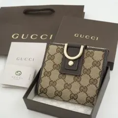 ✨新品未使用・箱付き✨　GUCCI 二つ折り　GG シマ　キャンバス×レザー