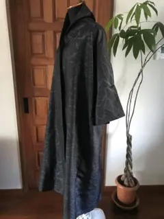 大島紬　ハンドメイドコートワンピース　幅広襟　共布リボン付　ほぼ袋縫い仕上げ