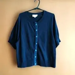 ローラアシュレイ半袖ニットカーディガンネイビー　サイズ2