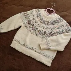 earth music&ecology フェアアイル柄ニットオフホワイト