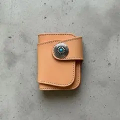 二つ折り財布 ヌメ革 リベット ベージュ 淡色 本革 アメカジ 古着 kp6-3