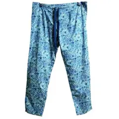 Sarah 薄手　軽涼しいロングパンツ　ウエストヒモ　楽ちんカジュアル青系　花柄