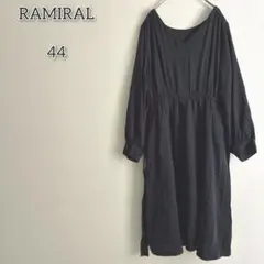 ラミラル 【44】 ワンピース ひざ丈 Vネック ウエストマーク リボン 裏地