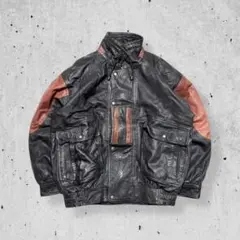 90sビンテージリアルレザージャケット本革短丈バイカラーギミックテックモード古着