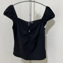 H&M DIVIDED パフスリーブトップス バラ ローズ ブラック Sのサムネイル
