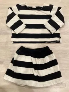 petit main 黒白ボーダーセットアップ　90サイズ
