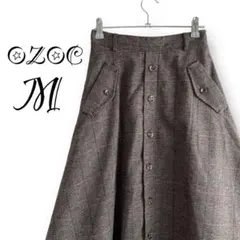 【美品】オゾック　ロングスカート（M）ブラウン　グレンチェック　キレイめ女子