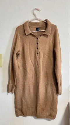 GAP ギャップ ニットワンピース ロングセーター ポロネック ベージュ XS