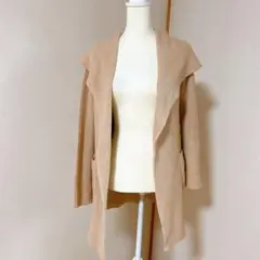 美品　PLST プラステ　ビッグカラー　ニットカーディガン　リブニット　ベージュ