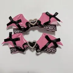 バットウィングデザイン ヘアクリップ【リボン】新品未使用ピンク　ロリータ　地雷系