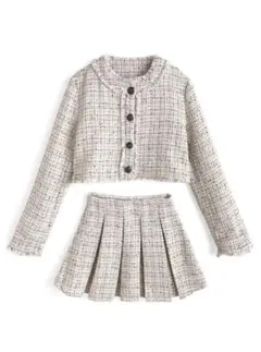 GRL ツイードジャケット×プリーツミニスカートセットアップ