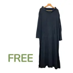 フード付きリブ編み　ロングパーカーワンピース　スリット　リラックス