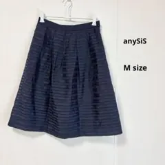 anySiS エニィスィス　シアーボーダー柄タックフレアスカート　M ネイビー
