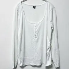 早い者勝ち✨SHEIN【2XL】ヘンリーネック リブカットソー ホワイト