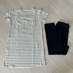 マタニティ　パジャマ　授乳口付き　ボーダー　Tシャツ　ワンピース　チュニック