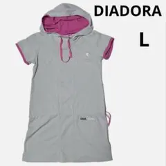 DIADORA 후드 반소매 탑 드레스 그레이 핑크 L