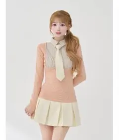 Darichダーリッチ ネクタイシャツドッキングニットミニワンピース