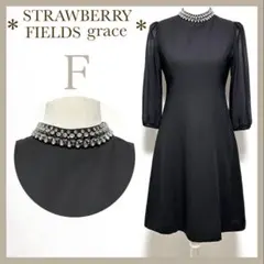 ストロベリーフィールズ ビジュー 膝丈ワンピース パフスリーブ レース袖 礼服