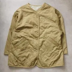 00s ノーカラー キルティングジャケット M カーキ Vネック ノームコア