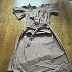 ブラウン 半袖 コットンワンピース M