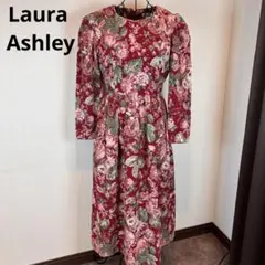 ★ Laura Ashley★M★赤花柄 Aラインワンピース★後ファスナー★綿