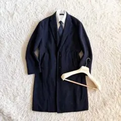 <美品>CARUSO butterfly ネイビー ウール チェスターコート50
