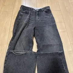 ダークグレー ワイドレッグデニム