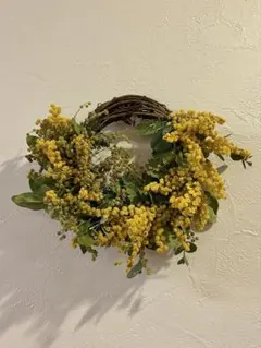 【小さなミモザのハーフリース】春の壁飾り