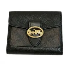 【 美品 】COACH コーチ 二つ折り財布 ブラック シグネチャー 馬車ロゴ