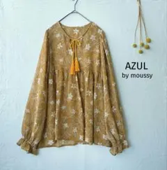 アズールバイマウジー◉ボタニカル柄シフォンスキッパーブラウス　美品　ボヘミアンのサムネイル