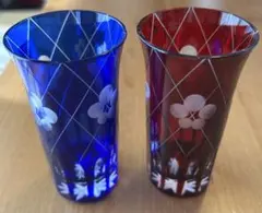 江戸切子　ペアグラス 梅文様　未使用品