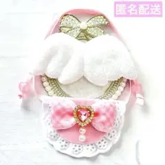 モンぬい ぬい用 羽 付 チェック リボン スタイ よだれかけ ピンク いつぬい