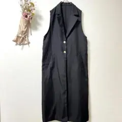 グレイル　ロングベスト レディース 黒 ロングジレ Freeサイズ