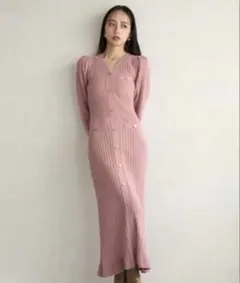 SNIDEL フロントボタンニットワンピース ピンク
