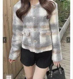 チェック柄シャギージャケット gn358