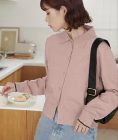 【新品タグ付】 DISCOAT モチモチ衿付きカーディガン ピンク