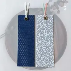 3*ハンドメイド　しおり　布製　和柄　ハトメ.リボン付き