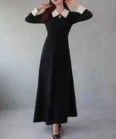 JUNOAH バイカラーセミフレアニットワンピース