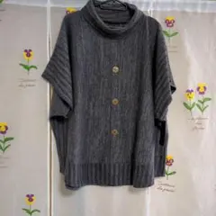 グレー 半袖 トップス ハイネック ボタン付き