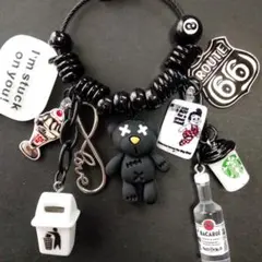 モノトーンブラックベア＆ルート66じゃらじゃらキーホルダーチャームストラップ