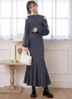 GRL前後2WayカーディガンXマーメイドワンピースニットセット[rut667]