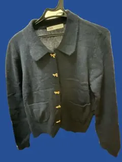 zara ザラ　カーディガン　リボン　襟付き　ネイビー　M