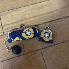 ネイビーフラワーがま口　コインケース　印鑑ケース