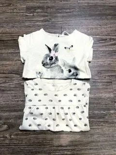 H&Mうさぎ　ハリネズミ　長袖Tシャツ　2枚セット　ベージュ系